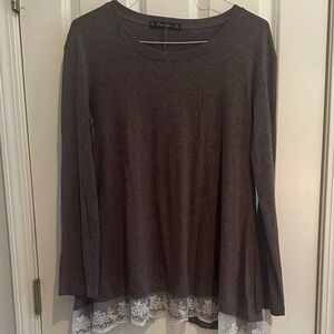 Sanifer Size L Brown Lace Hem Top